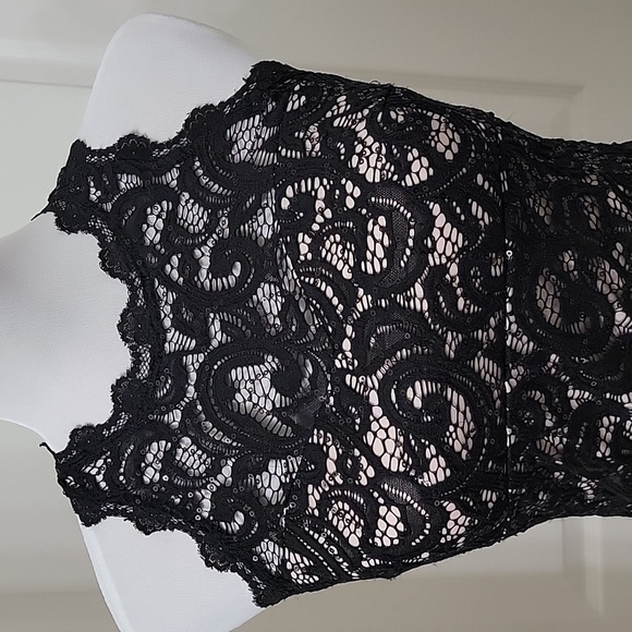 Sequin Hearts Size 3 Black Lace Sleeveless over Nude Strapless Cocktail Dress - Picture 2 of 12